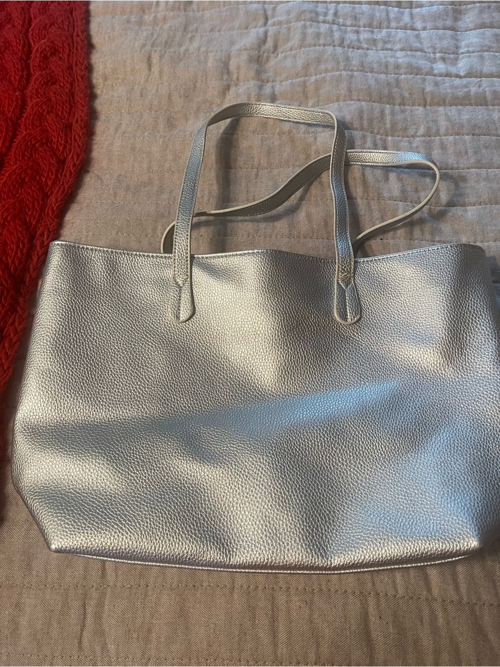 Metallic Silver Everyday Tote Bag with Shoulder Straps